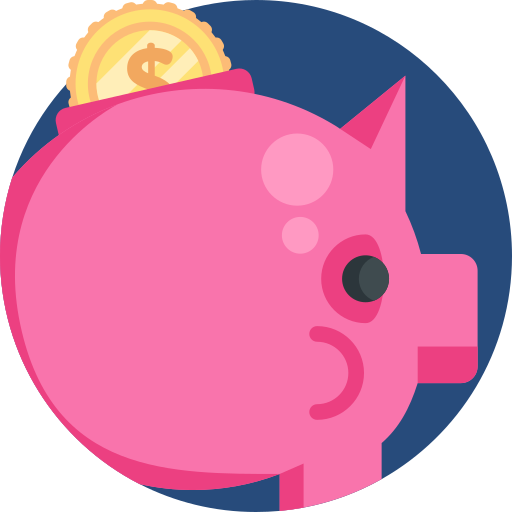 Pink piggy savings bank with coin icon