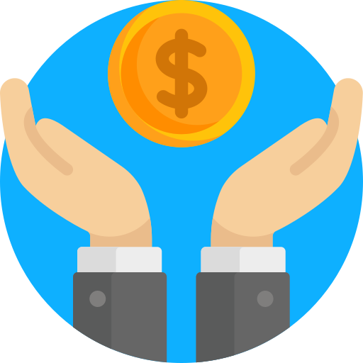 icon of two hands cradling a coin with a dollar sign on it