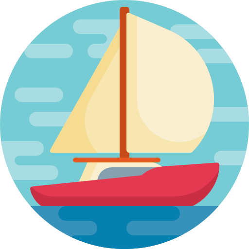 Red sailboat on the water icon