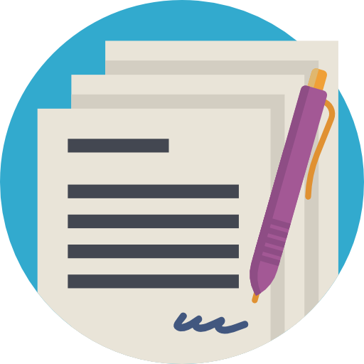 Paper and purple pen icon