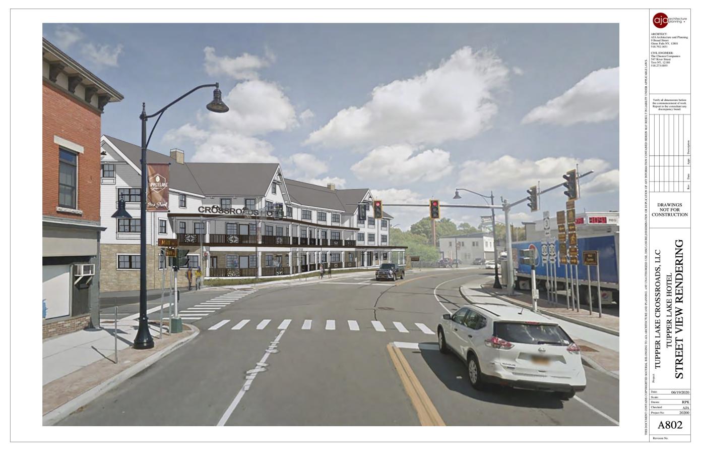 A rendering of a new hotel proposed for downtown Tupper Lake, NY.