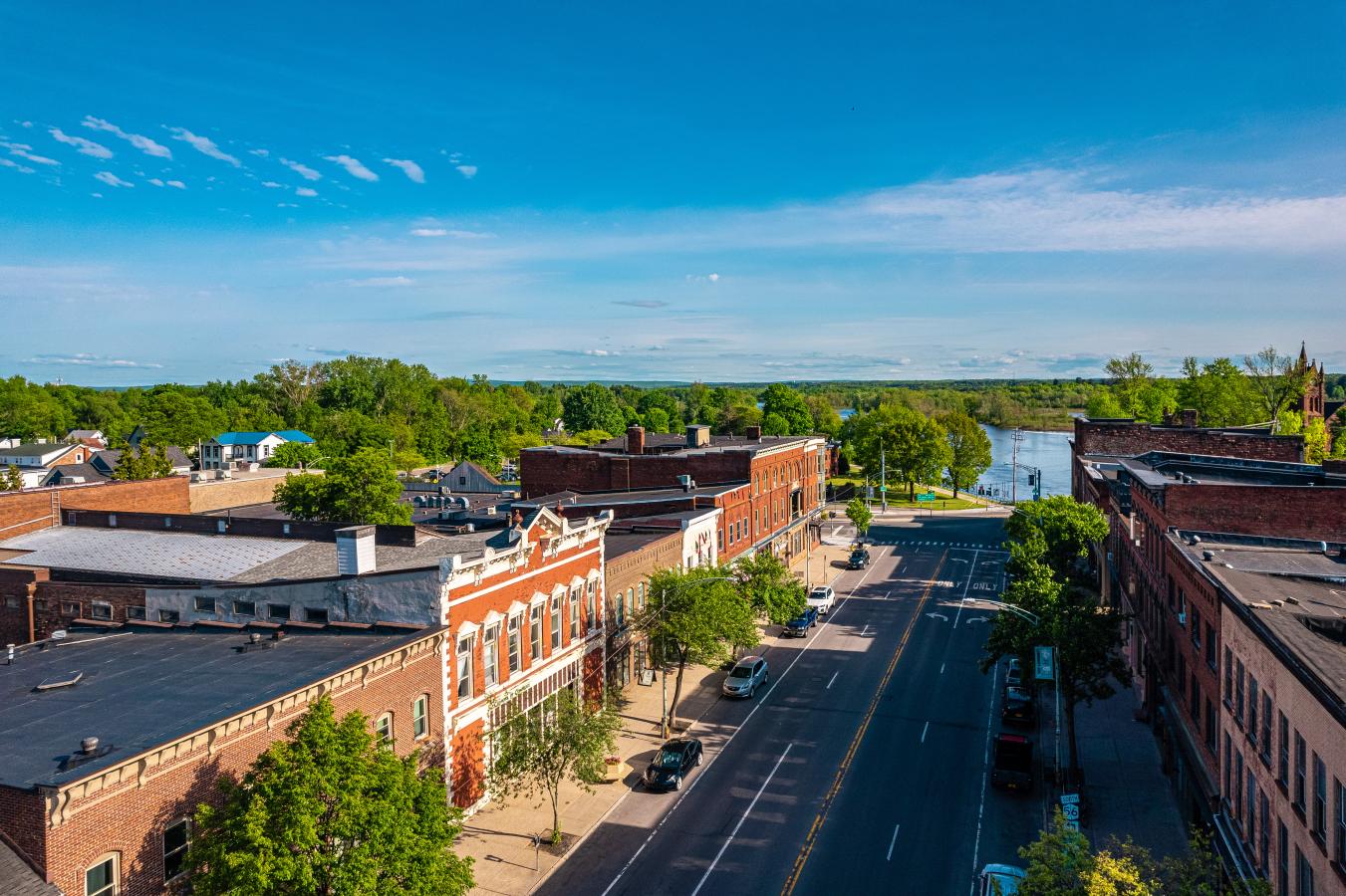 An aerial view of Potsdam, NY, home of one of three Adirondack Regional Federal Credit Union branches.