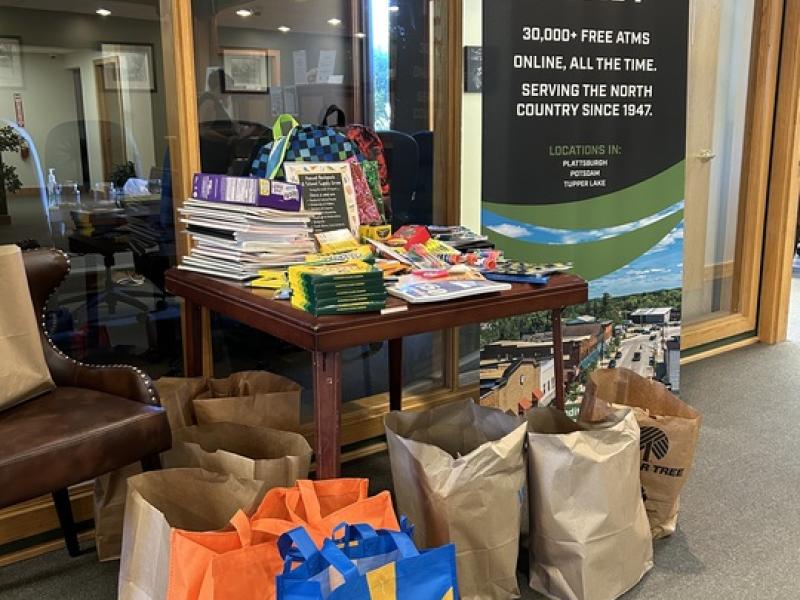 donations generated from the local community to support the annual school supply drive by Adirondack Regional Federal Credit Union