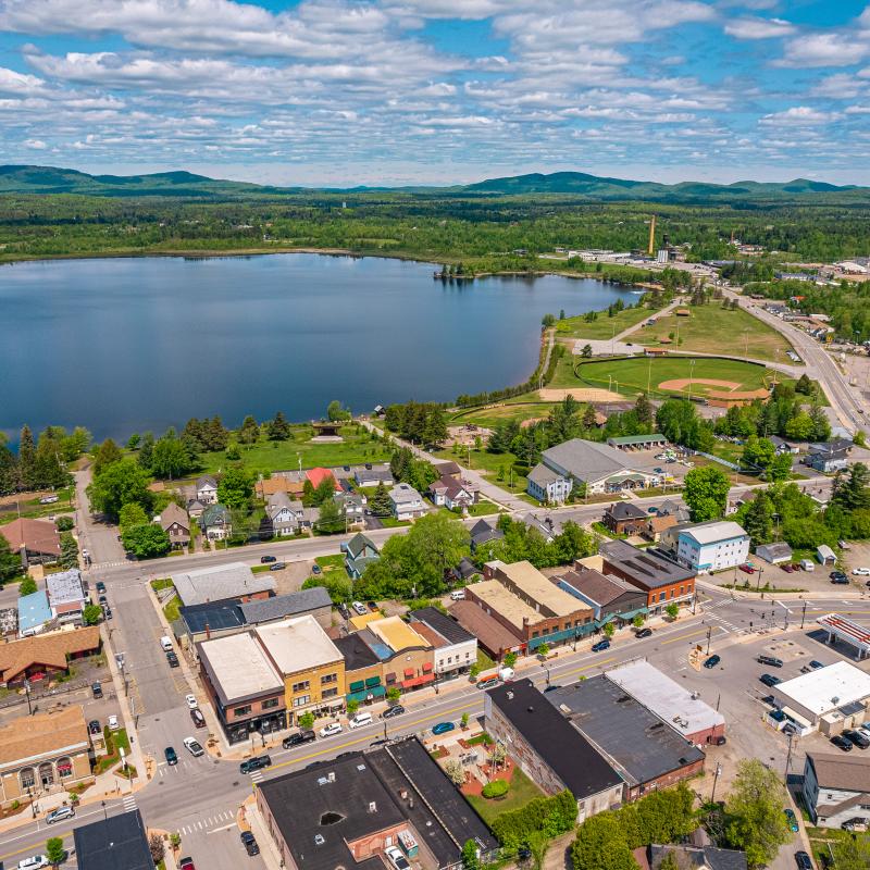 Aerial view of Raquette Pond and Tupper Lake