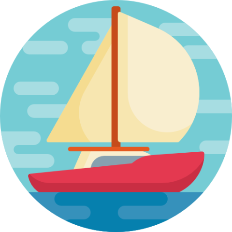 Red sailboat on the water icon